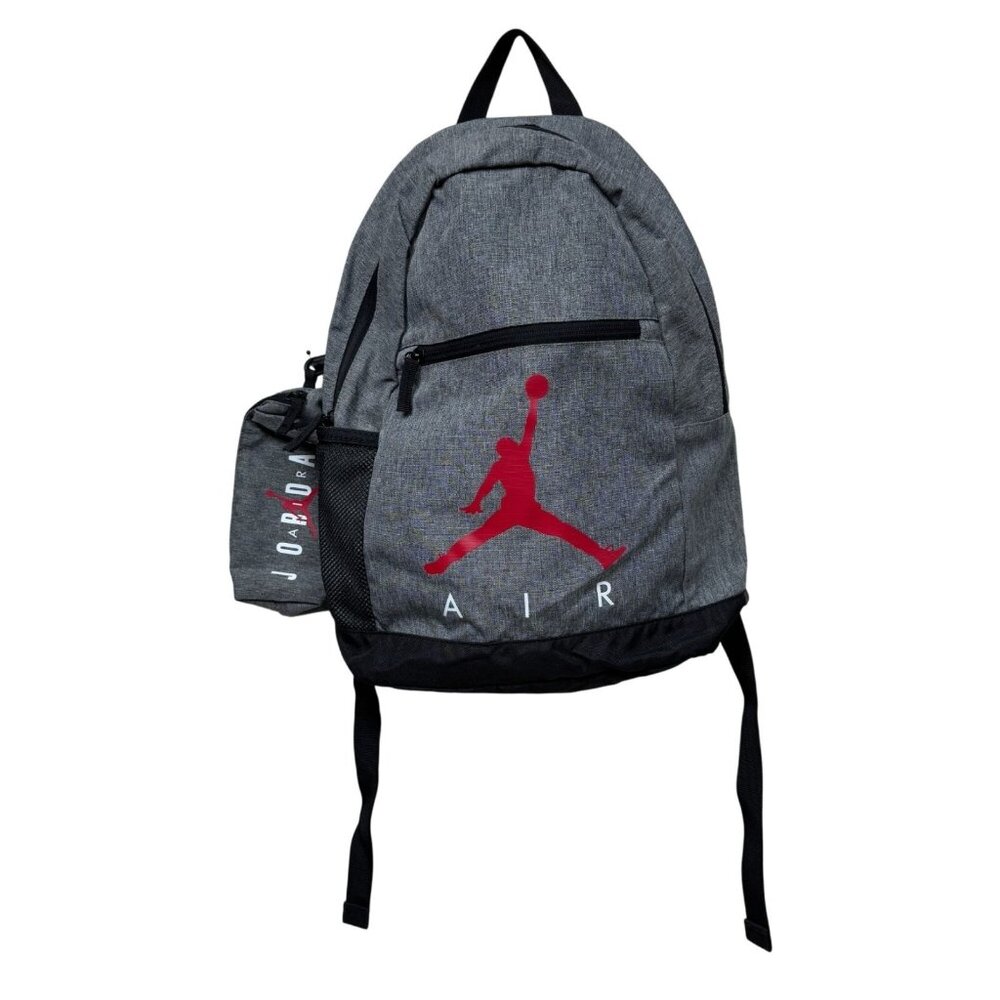 Air Jordan Backpack Adjustable Straps Detachable Pencil Pouch Gray Red